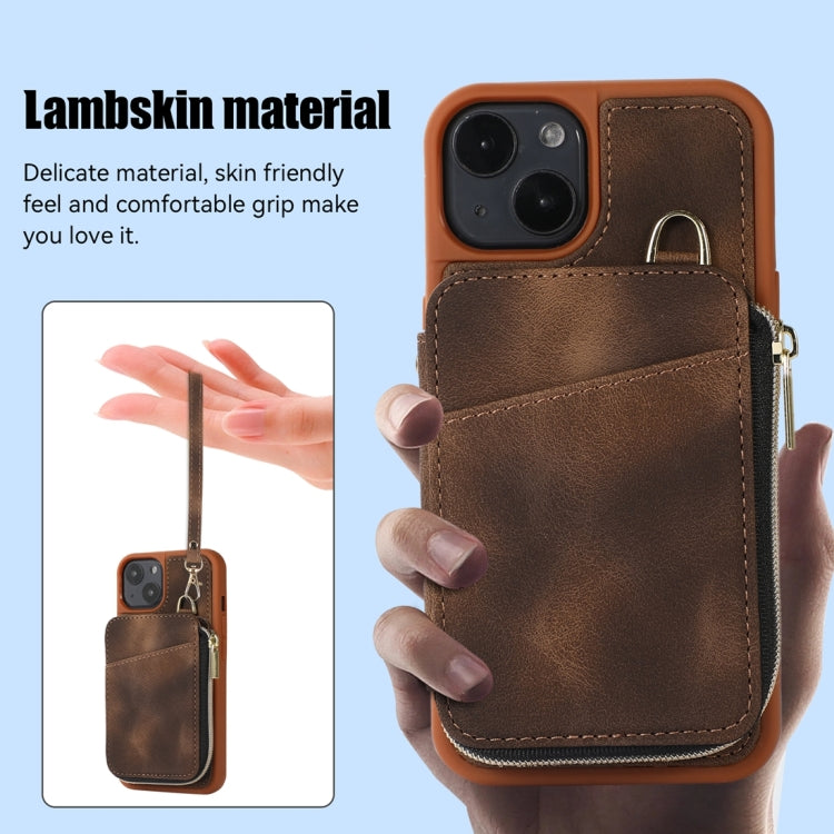 For iPhone 14 Plus Zipper Card Bag Back Cover Phone Case