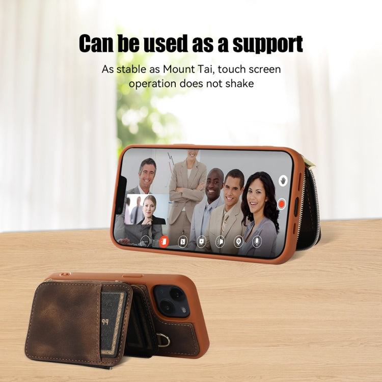 For iPhone 14 Plus Zipper Card Bag Back Cover Phone Case