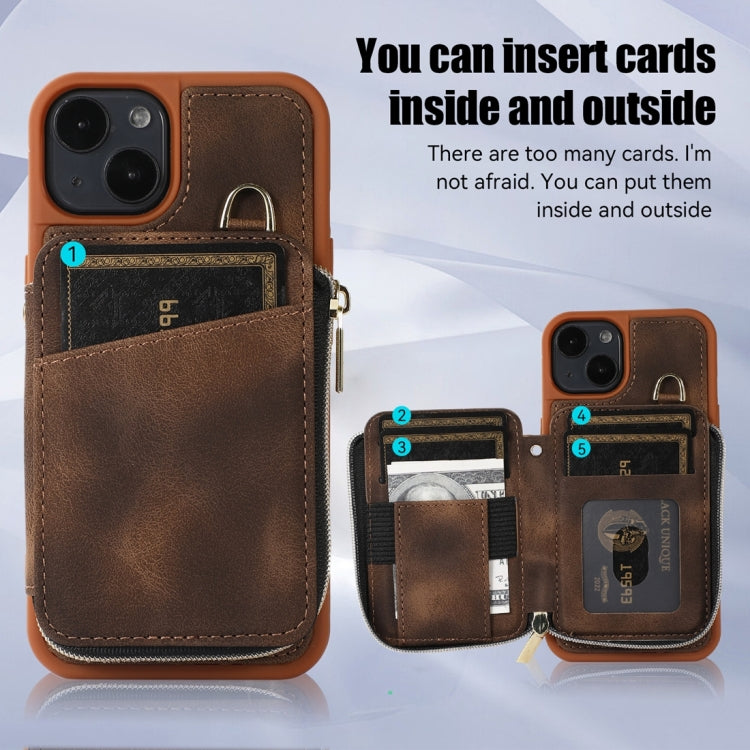 For iPhone 14 Plus Zipper Card Bag Back Cover Phone Case