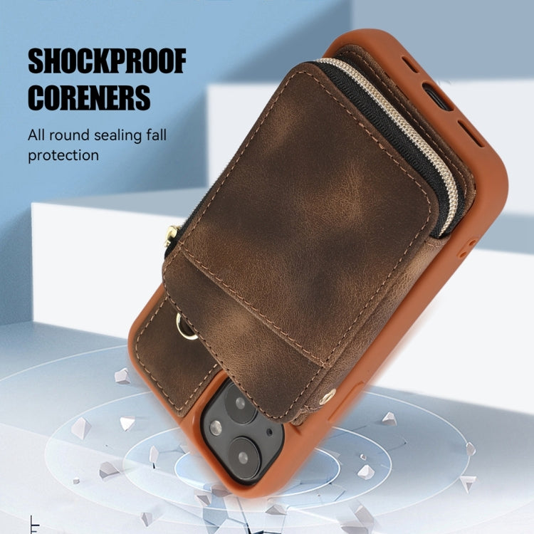 For iPhone 14 Plus Zipper Card Bag Back Cover Phone Case