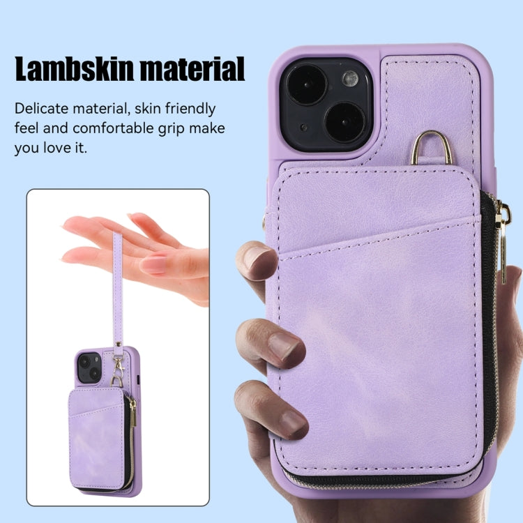 For iPhone 14 Plus Zipper Card Bag Back Cover Phone Case