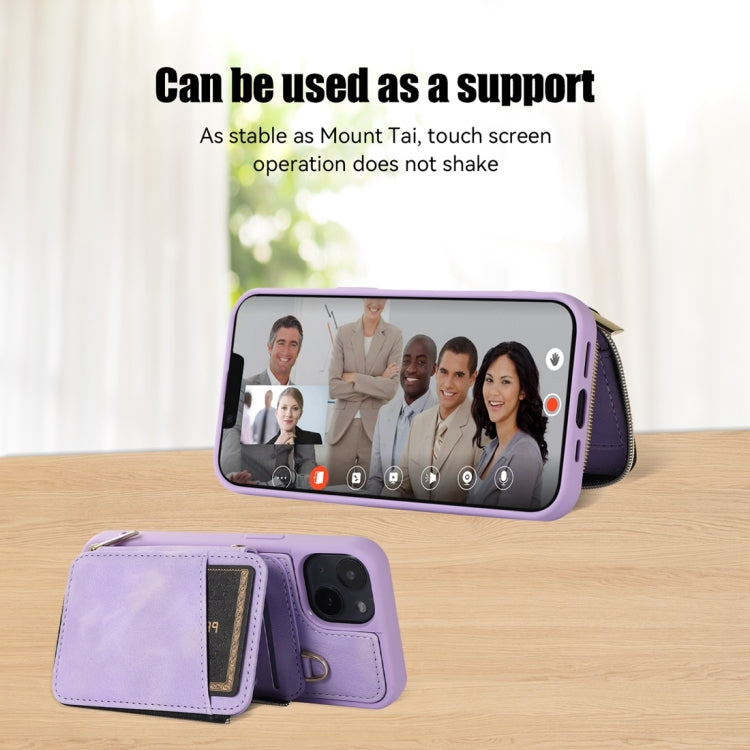 For iPhone 14 Plus Zipper Card Bag Back Cover Phone Case