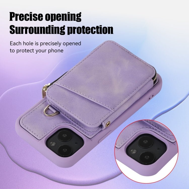For iPhone 14 Plus Zipper Card Bag Back Cover Phone Case
