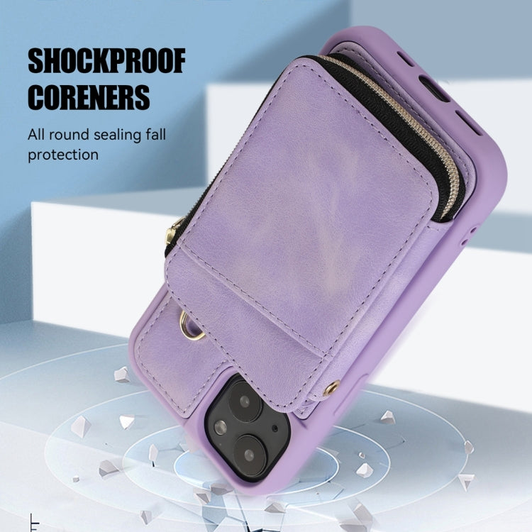 For iPhone 14 Plus Zipper Card Bag Back Cover Phone Case