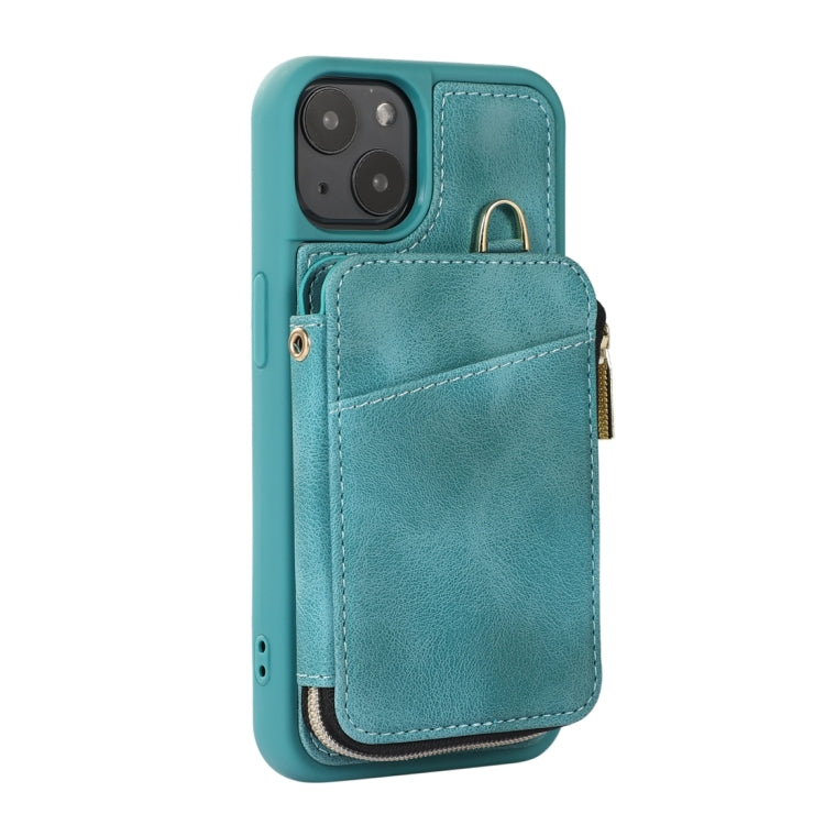 For iPhone 14 Plus Zipper Card Bag Back Cover Phone Case