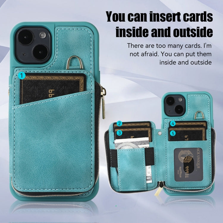 For iPhone 14 Plus Zipper Card Bag Back Cover Phone Case