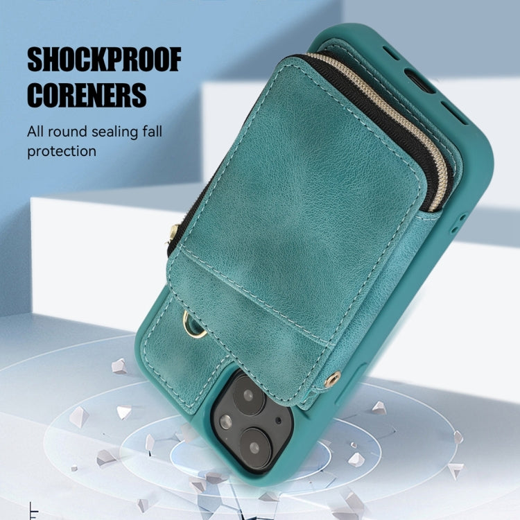 For iPhone 14 Plus Zipper Card Bag Back Cover Phone Case
