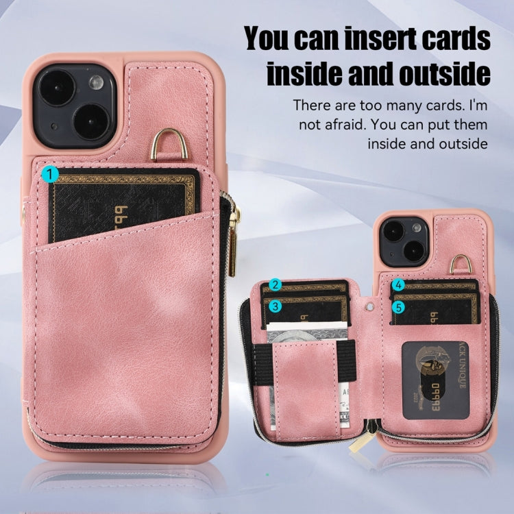 For iPhone 14 Plus Zipper Card Bag Back Cover Phone Case