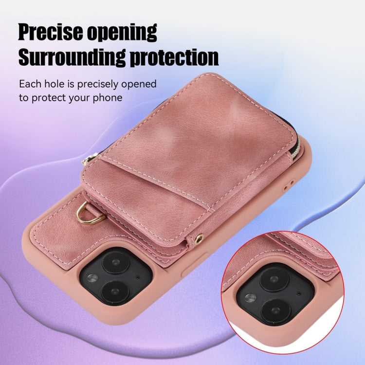 For iPhone 14 Plus Zipper Card Bag Back Cover Phone Case