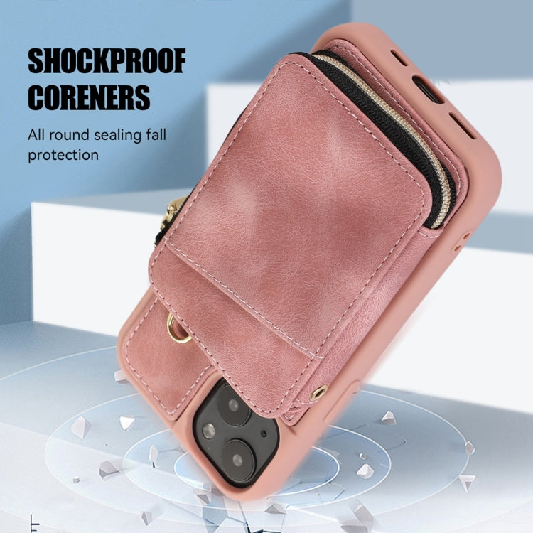For iPhone 14 Plus Zipper Card Bag Back Cover Phone Case
