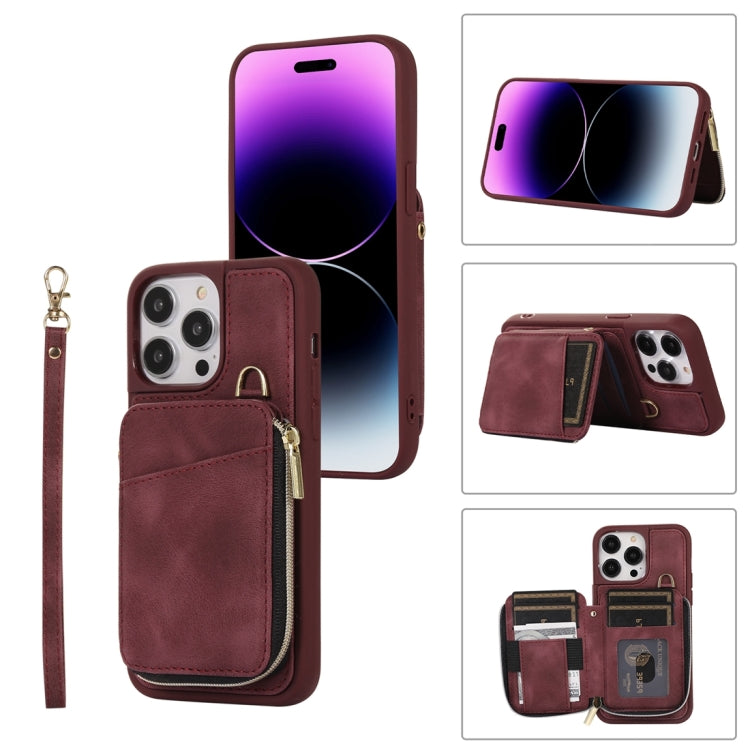 For iPhone 14 Pro Zipper Card Bag Back Cover Phone Case