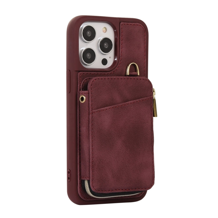 For iPhone 14 Pro Zipper Card Bag Back Cover Phone Case
