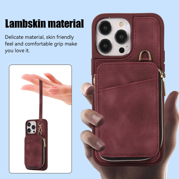 For iPhone 14 Pro Zipper Card Bag Back Cover Phone Case