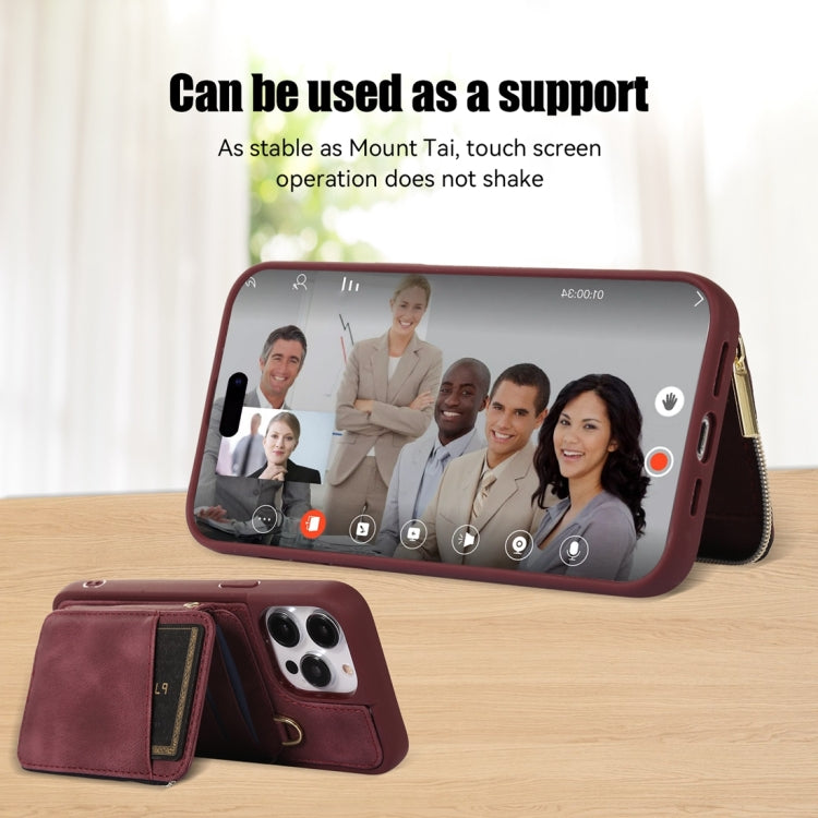 For iPhone 14 Pro Zipper Card Bag Back Cover Phone Case