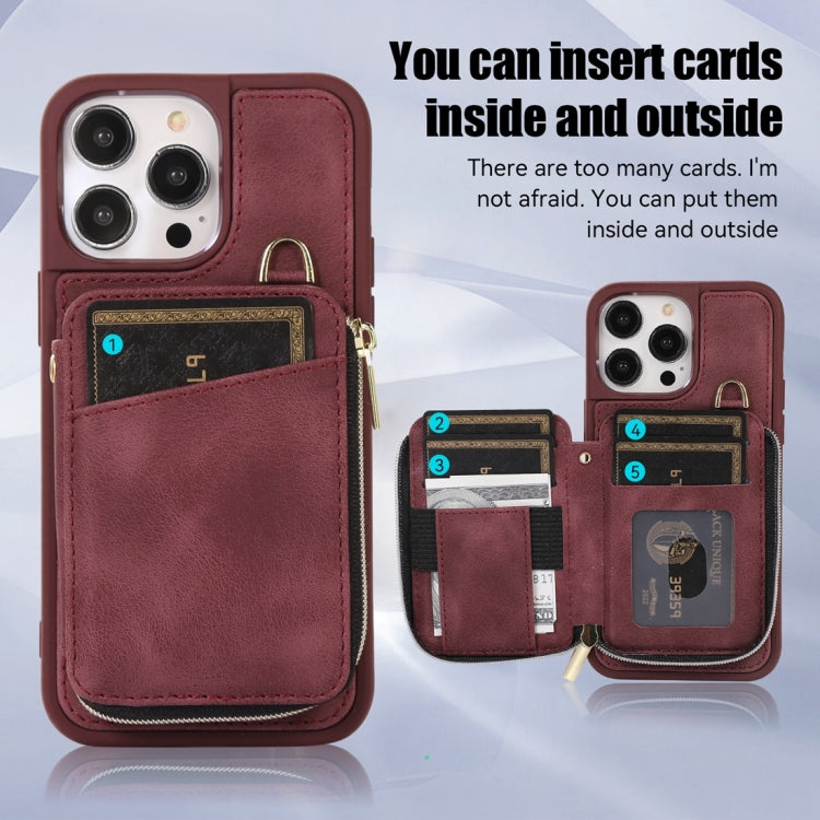 For iPhone 14 Pro Zipper Card Bag Back Cover Phone Case