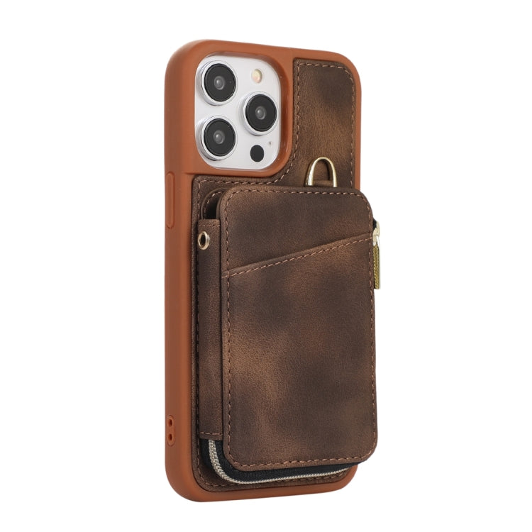 For iPhone 14 Pro Zipper Card Bag Back Cover Phone Case