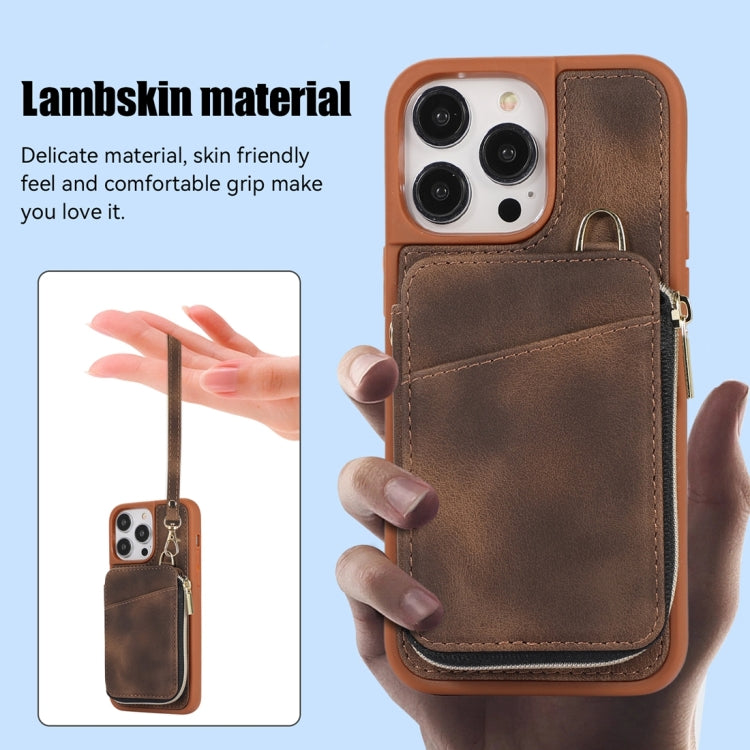 For iPhone 14 Pro Zipper Card Bag Back Cover Phone Case