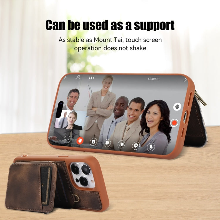 For iPhone 14 Pro Zipper Card Bag Back Cover Phone Case