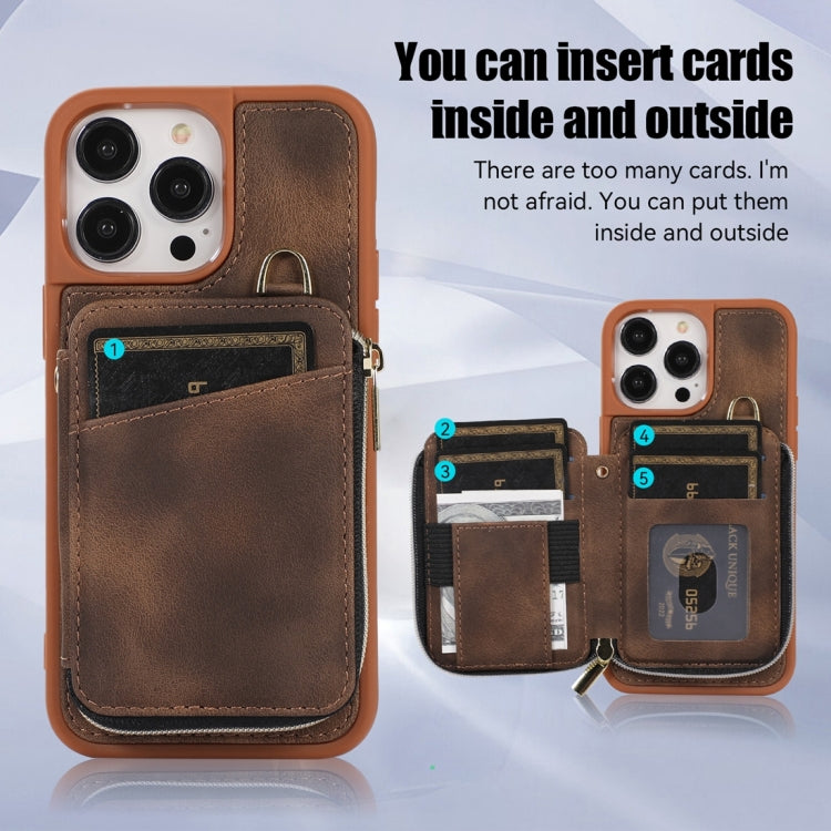 For iPhone 14 Pro Zipper Card Bag Back Cover Phone Case