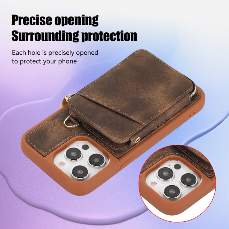 For iPhone 14 Pro Zipper Card Bag Back Cover Phone Case