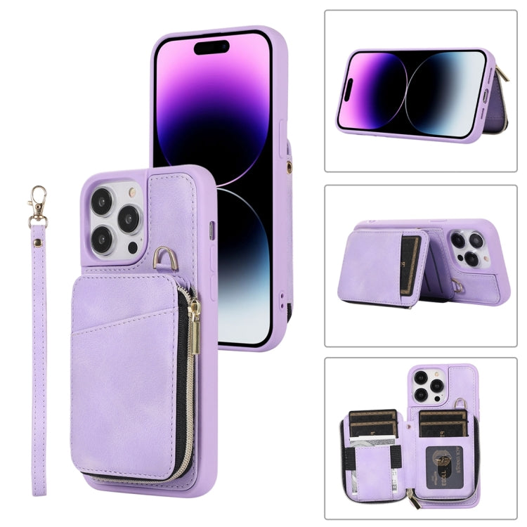 For iPhone 14 Pro Zipper Card Bag Back Cover Phone Case