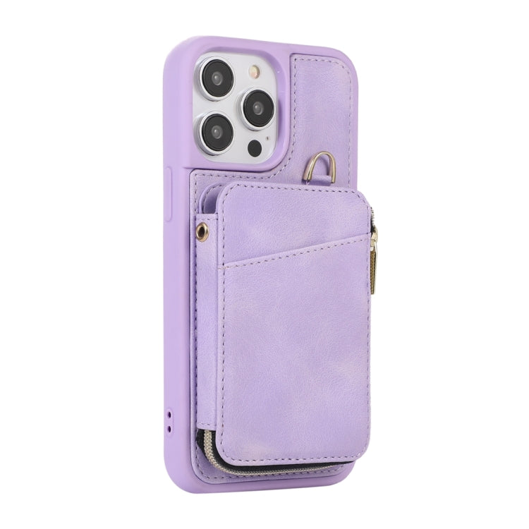 For iPhone 14 Pro Zipper Card Bag Back Cover Phone Case