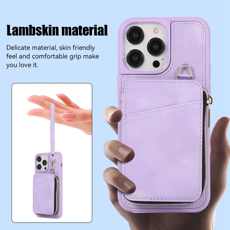 For iPhone 14 Pro Zipper Card Bag Back Cover Phone Case