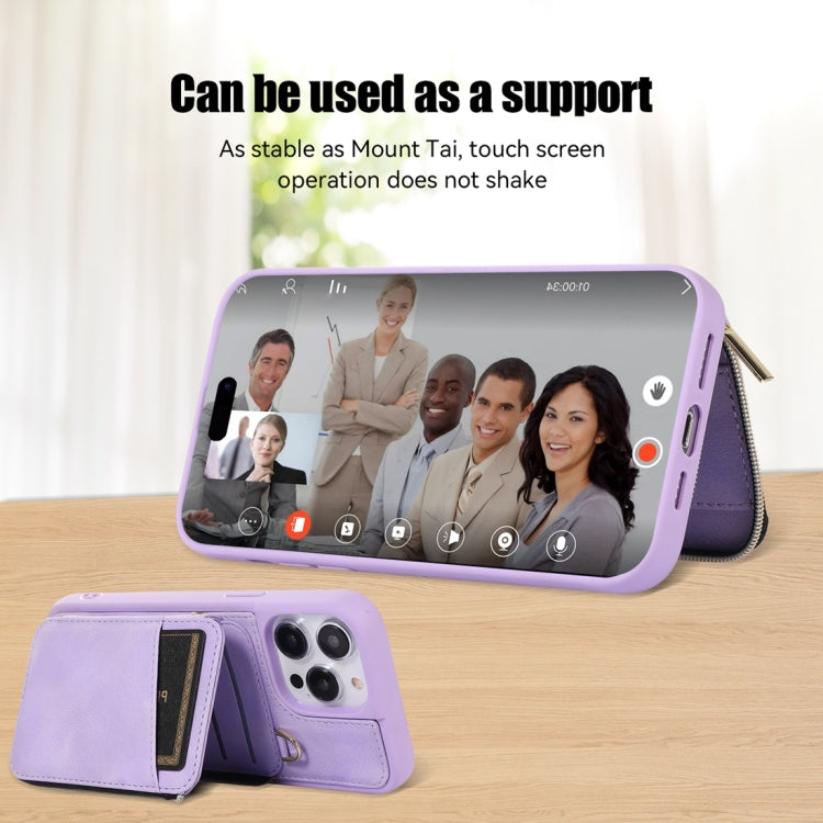 For iPhone 14 Pro Zipper Card Bag Back Cover Phone Case