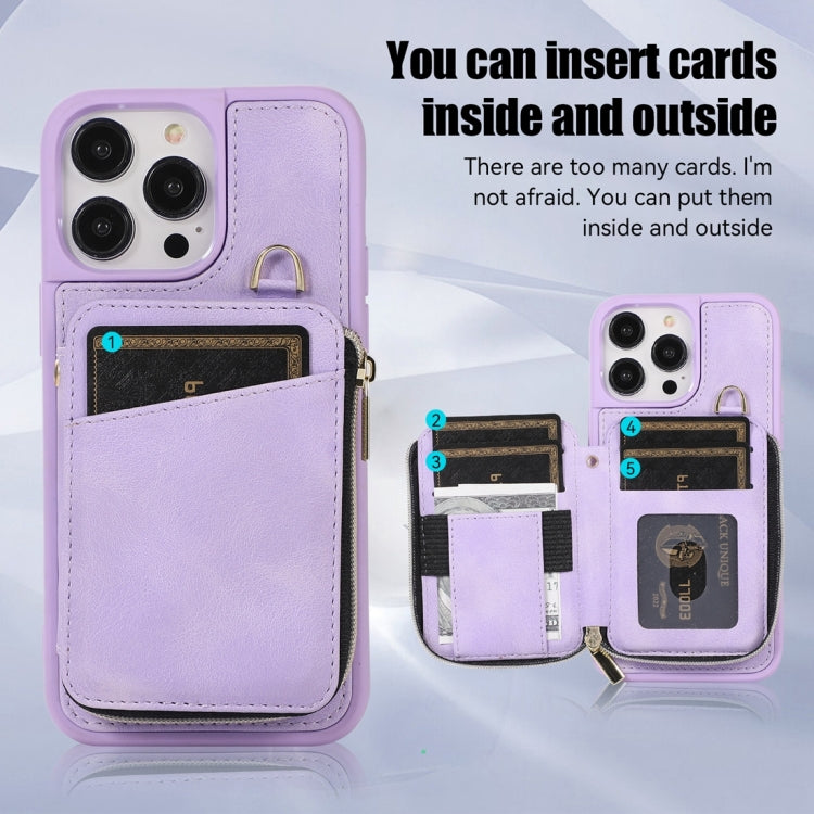 For iPhone 14 Pro Zipper Card Bag Back Cover Phone Case
