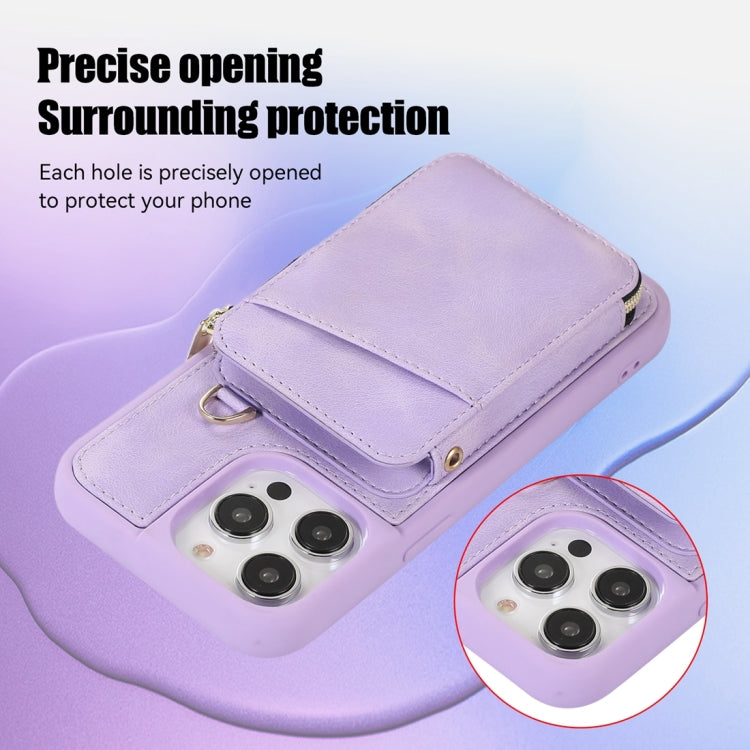 For iPhone 14 Pro Zipper Card Bag Back Cover Phone Case