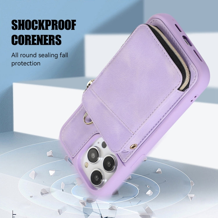 For iPhone 14 Pro Zipper Card Bag Back Cover Phone Case