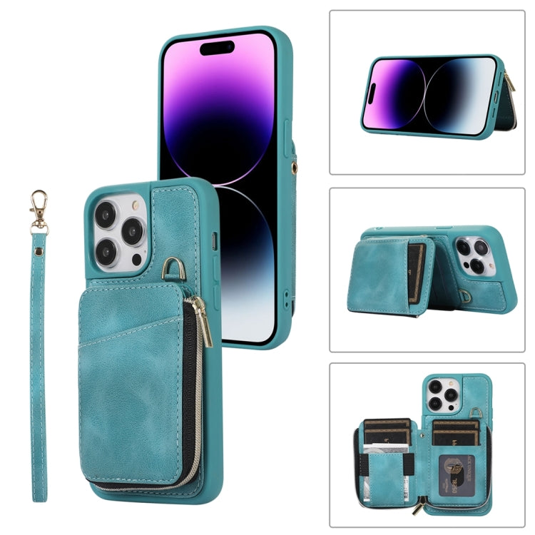 For iPhone 14 Pro Zipper Card Bag Back Cover Phone Case