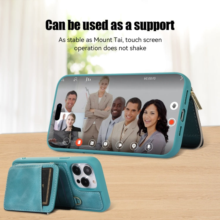 For iPhone 14 Pro Zipper Card Bag Back Cover Phone Case