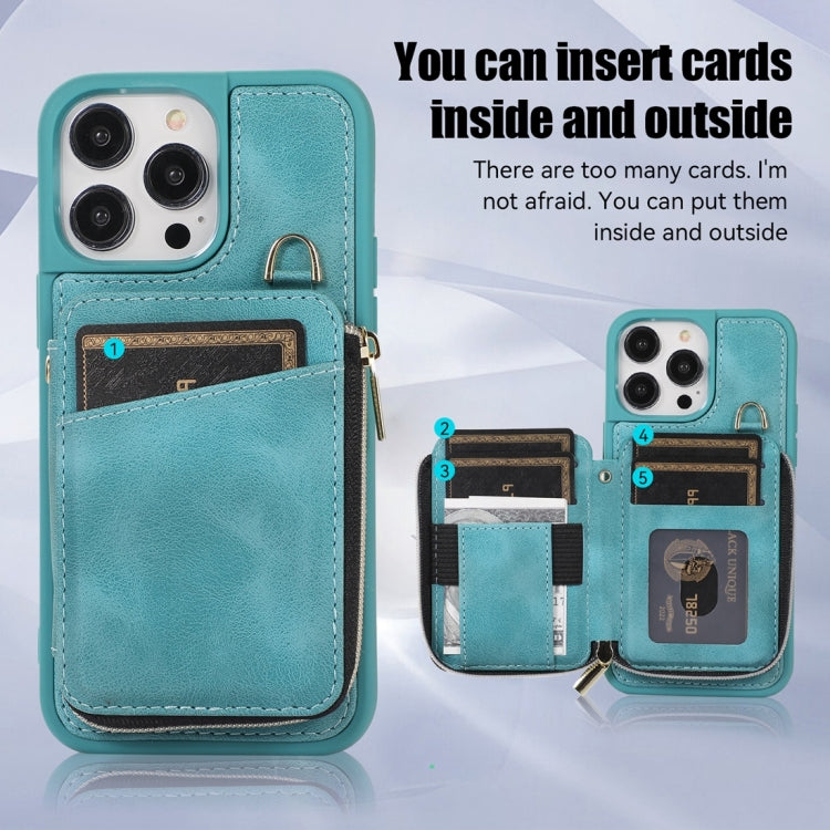 For iPhone 14 Pro Zipper Card Bag Back Cover Phone Case