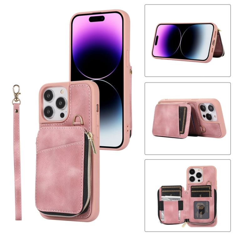 For iPhone 14 Pro Zipper Card Bag Back Cover Phone Case