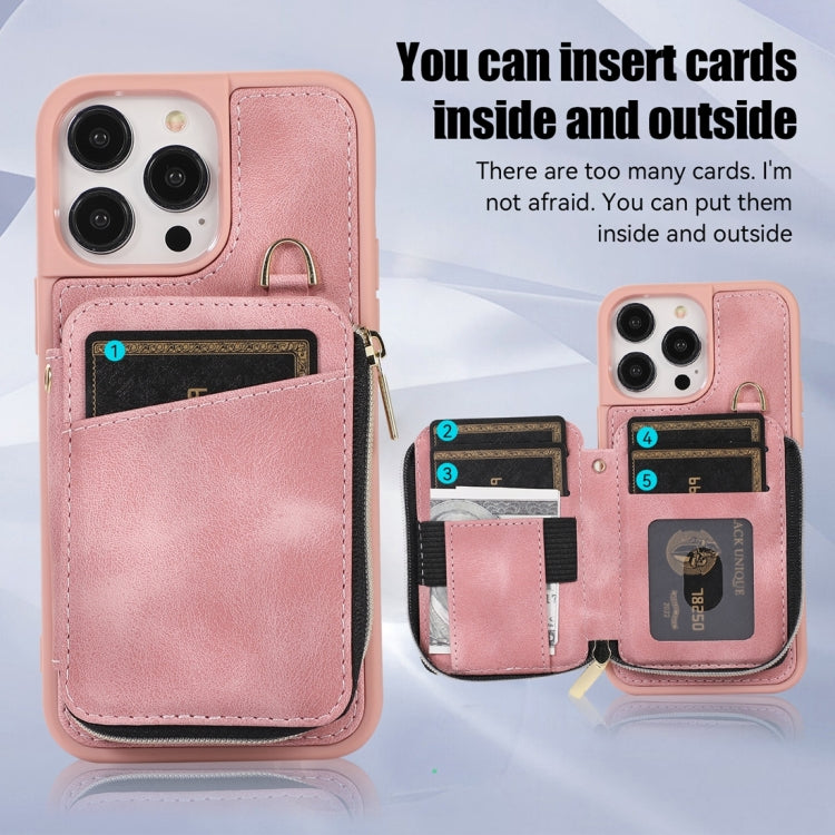 For iPhone 14 Pro Zipper Card Bag Back Cover Phone Case