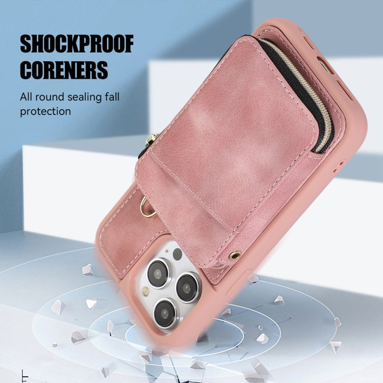 For iPhone 14 Pro Zipper Card Bag Back Cover Phone Case