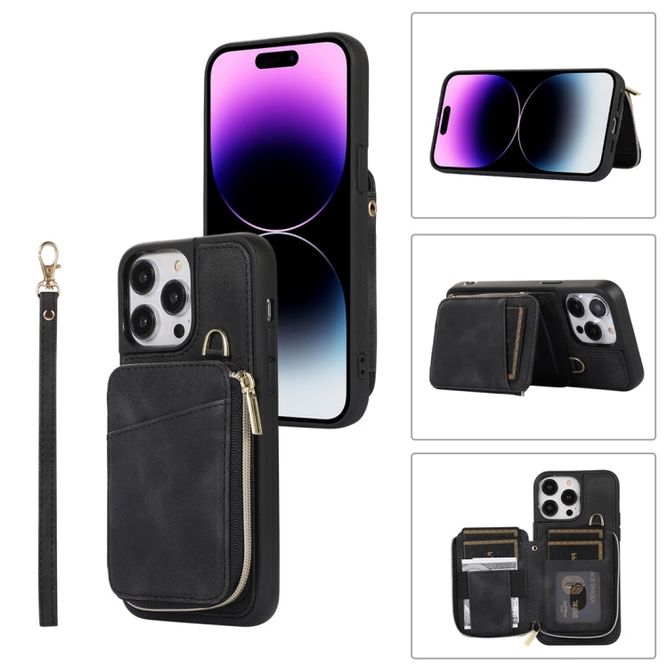 For iPhone 14 Pro Zipper Card Bag Back Cover Phone Case