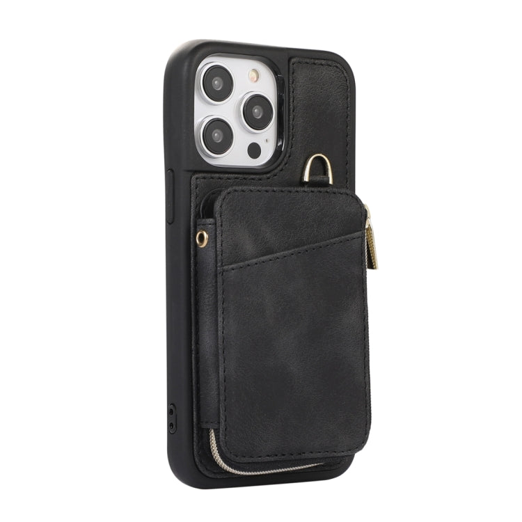 For iPhone 14 Pro Zipper Card Bag Back Cover Phone Case