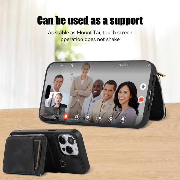 For iPhone 14 Pro Zipper Card Bag Back Cover Phone Case