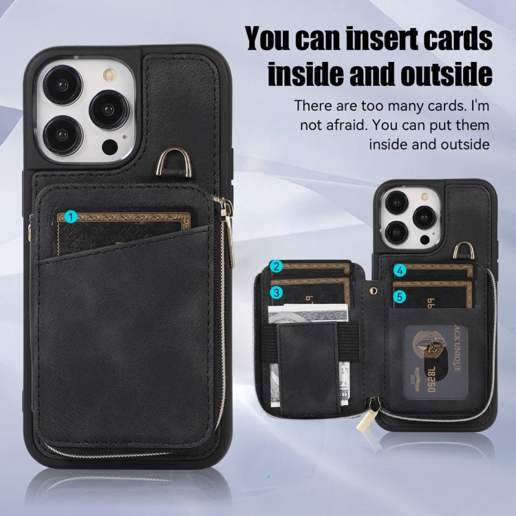 For iPhone 14 Pro Zipper Card Bag Back Cover Phone Case
