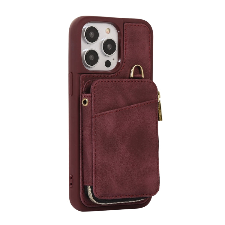 For iPhone 14 Pro Max Zipper Card Bag Back Cover Phone Case