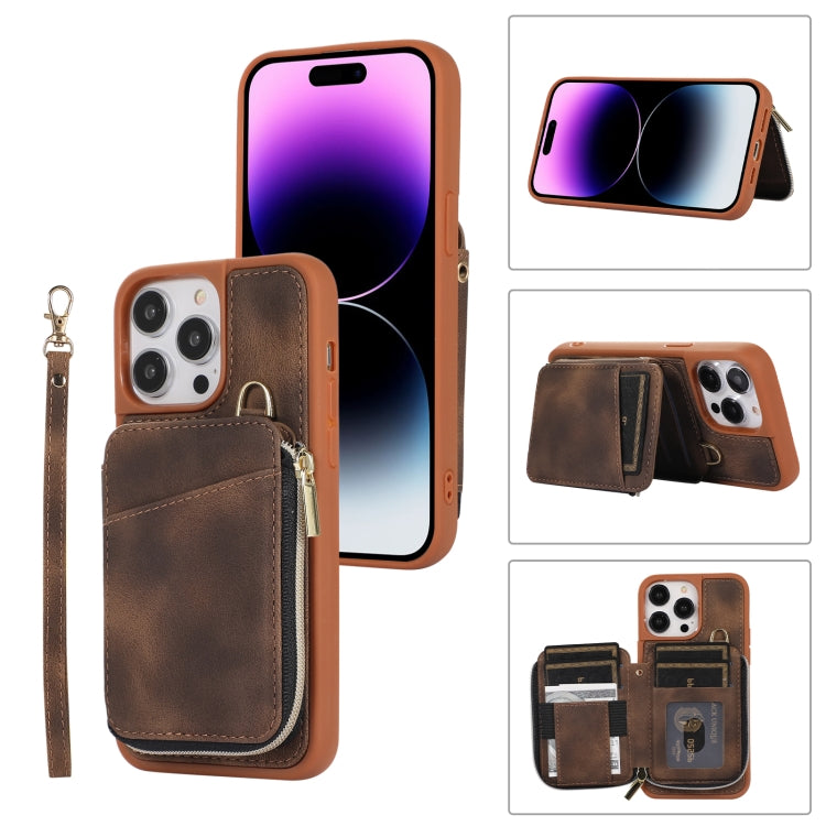 For iPhone 14 Pro Max Zipper Card Bag Back Cover Phone Case