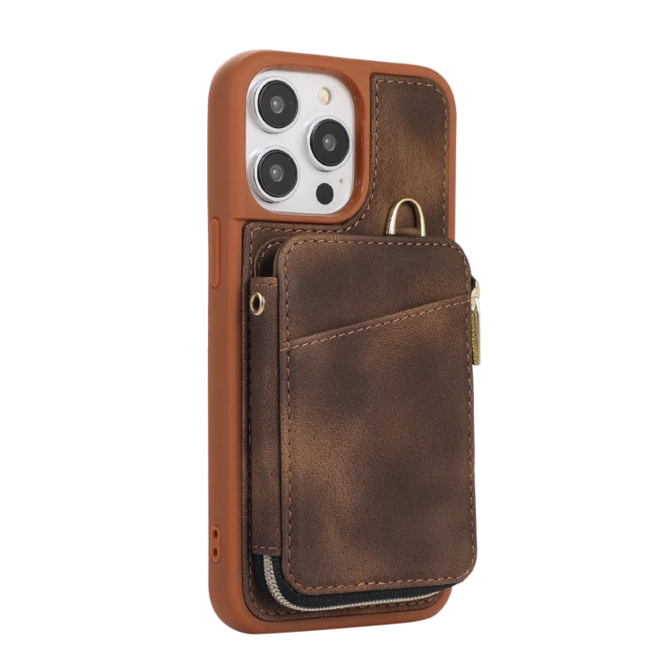 For iPhone 14 Pro Max Zipper Card Bag Back Cover Phone Case