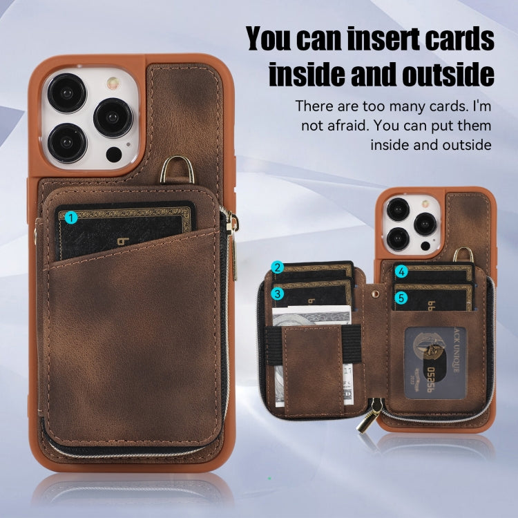 For iPhone 14 Pro Max Zipper Card Bag Back Cover Phone Case