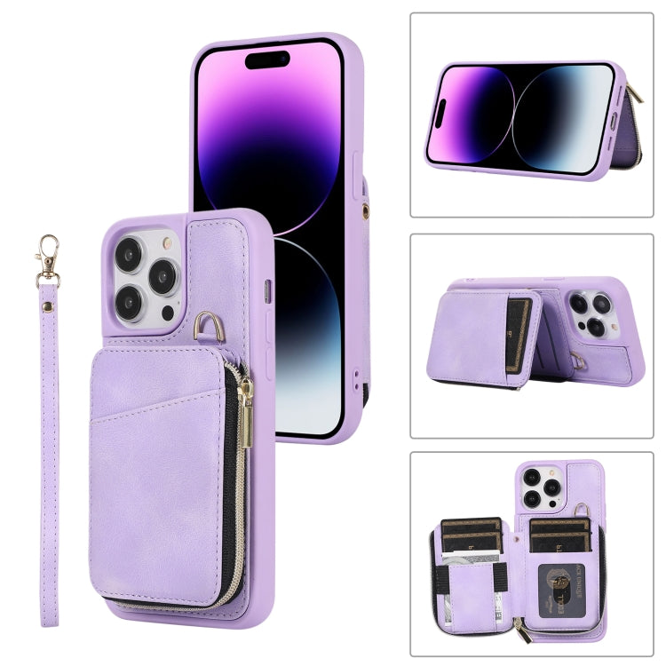 For iPhone 14 Pro Max Zipper Card Bag Back Cover Phone Case