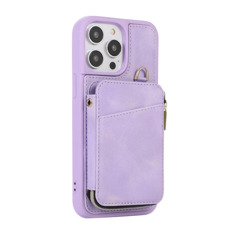 For iPhone 14 Pro Max Zipper Card Bag Back Cover Phone Case