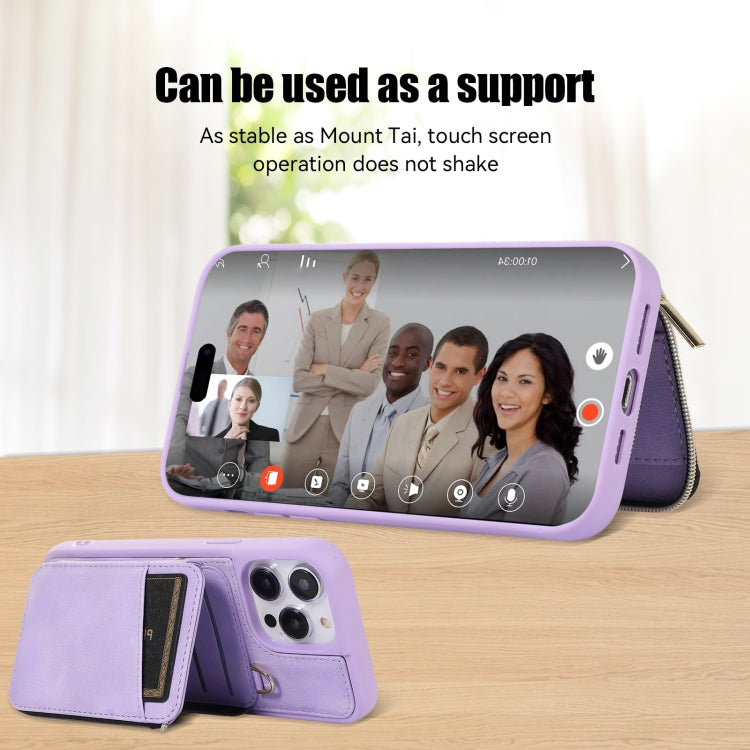 For iPhone 14 Pro Max Zipper Card Bag Back Cover Phone Case