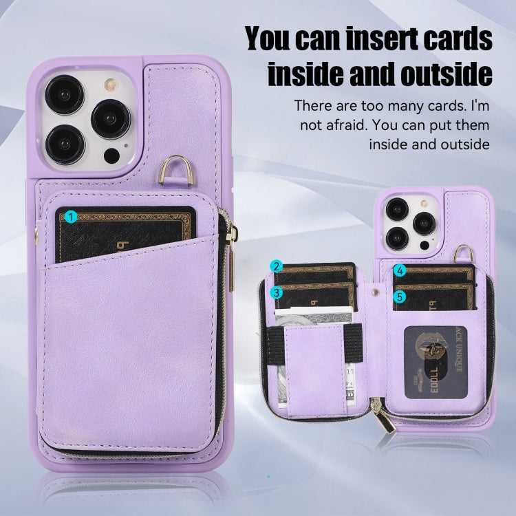 For iPhone 14 Pro Max Zipper Card Bag Back Cover Phone Case