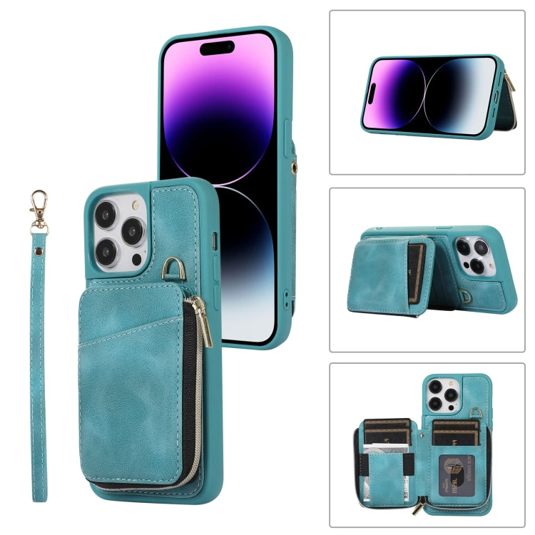 For iPhone 14 Pro Max Zipper Card Bag Back Cover Phone Case